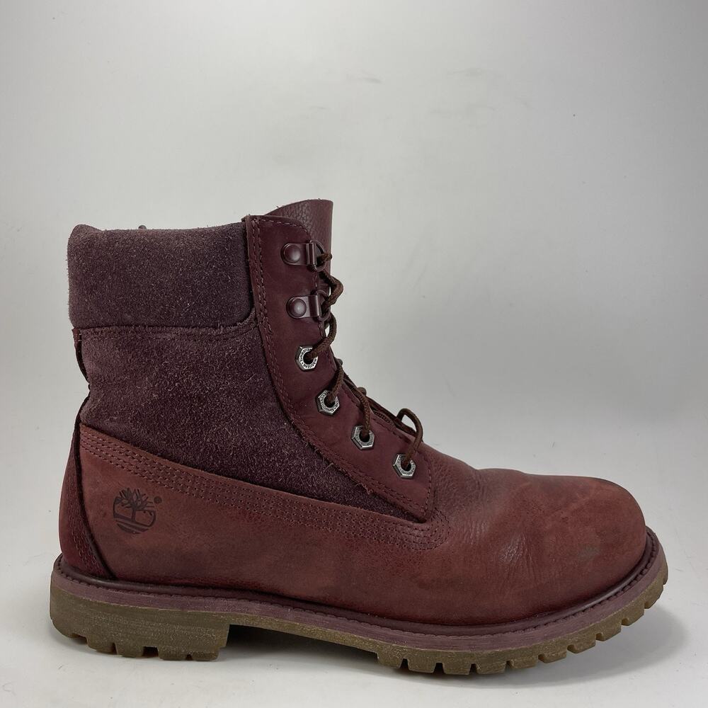 Timberland 6" Premium D-Ring Boots Burgundy Leather A19C4 Womens Size 9.5